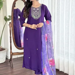 Siya Fashion Thread Work Round Neck Straight Kurta With Trousers And Dupatta-picture-50