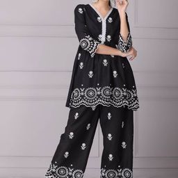 SEW Women Floral Embroidered Straight Pure Cotton Kurta With Palazzo-picture-44