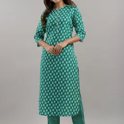 D K W Floral Printed Regular Pure Cotton Straight Kurta With Trousers & Dupatta-image-98
