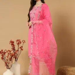 IkDaiya Women Embroidered Regular Mirror Work Pure Cotton Kurta Trousers With Dupatta-picture-43