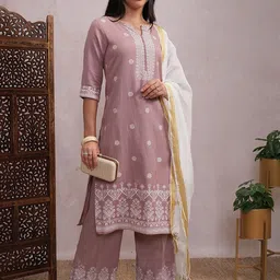Vishudh Rose Coloured Ethnic Motifs Printed Straight Kurta with Palazzos & Dupatta-picture-20