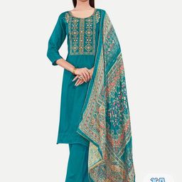Riti Floral Yoke Design Regular Pure Silk Kurta with Trousers & Dupatta-image-42