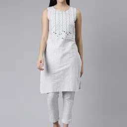Marcia Embroidered Mirror Work Pure Cotton Kurta with Trousers Set-picture-54
