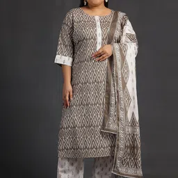 EXTRA LOVE BY LIBAS Plus Size Printed Straight Pure Cotton Kurta with Trousers & Dupatta-picture-49