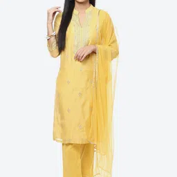 Biba Floral Embroidered Thread Work Kurta with Trousers & With Dupatta-picture-22