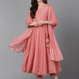 KALINI Ethnic Motifs Printed V-Neck Angrakha Anarkali Kurta with Trousers & Dupatta-image-45