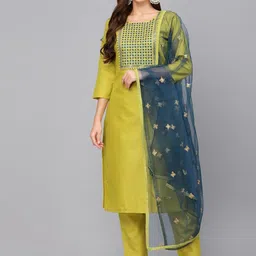 BAESD Geometric Embroidered Straight Sequinned Kurta With Trousers & Dupatta-image-80