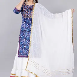 ELVISH JAIPUR Bandhani Printed Round Neck Gotta Patti Kurta with Skirt & Dupatta-picture-47