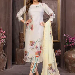 Gee Next Creation Floral Printed Round Neck Straight Kurta With Trousers And Dupatta-11