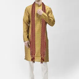 SG LEMAN Woven Design Mandarin Collar Thread Work Raw Silk Kurta with Pyjamas & Dupatta-picture-57