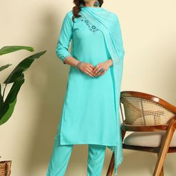 V.S.Creation Women Floral Embroidered Regular Mirror Work Kurta with Trousers & With Dupatta-picture-48