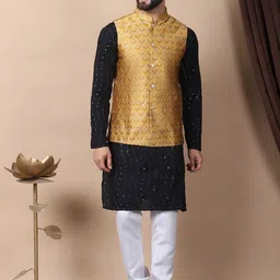 Anouk Men Leheriya Embroidered Regular Sequinned Pure Cotton Kurta with Churidar-picture-50