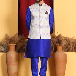 Armaan Ethnic Mandarin Collar Straight Kurta & Churidar With Nehru Jacket-image-97