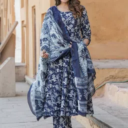 KALINI Women Floral Printed Regular Pure Cotton Kurta with Trousers & With Dupatta-picture-22