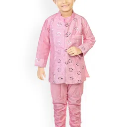 BAESD Boys Embroidered Regular Mirror Work Dupion Silk Kurta with Churidar-56