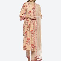 Biba Floral Printed V-Neck A-Line Kurta with Trousers & With Dupatta-11