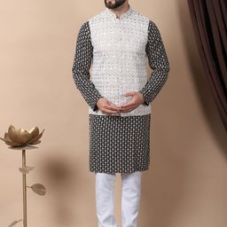 Anouk Men Floral Embroidered Regular Thread Work Pure Cotton Kurta with Churidar-picture-11