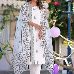 Ramas Floral Embroidered Straight Kurta & Trousers With Dupatta-picture-21