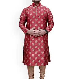 Larwa Ethnic Zari Motifs Woven Design Mandarin Collar Jacquard Kurta with Churidar-picture-43