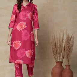 FASHOR Floral Printed Straight Kurta With Trousers-23