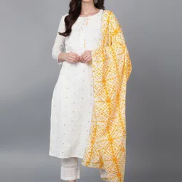 KALINI Women Floral Embroidered Regular Gotta Patti Kurta with Trousers & With Dupatta-21