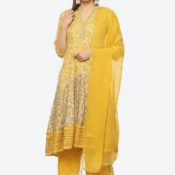 Biba Ethnic Motifs Printed V Neck Gotta Patti Anarkali Kurta with Trousers & Dupatta-picture-2