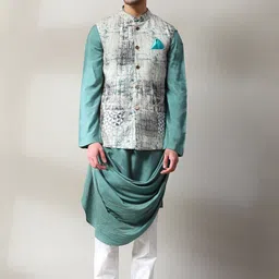 Soniya g Mandarin Collar Velvet Straight Kurta With Pyjamas & Jacket-picture-39