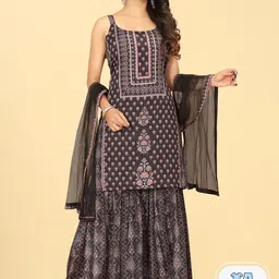 Riti Floral Printed Shoulder Strap Regular Kurta with Sharara & With Dupatta-0