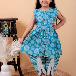 JUNITOS Girls Printed Round Neck Sleeveless Pure Cotton Kurti with Dhoti Pants-image-83