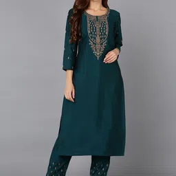 AHIKA Embroidered Silk Regular Kurta with Trousers-48