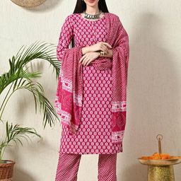 VIDHANI Women Floral Printed Regular Kurta with Trousers & With Dupatta-picture-45