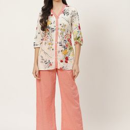 FABRIC FITOOR Floral Printed V-Neck Pure Cotton Top with Palazzos-picture-55