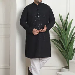 SOJANYA PLUS Plus Size Ethnic Motifs Embroidered Sequinned Pure Cotton Kurta with Pyjamas-35