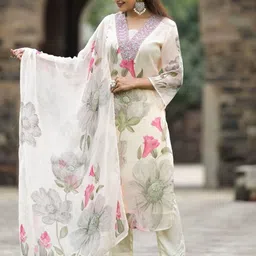 Sitanjali Floral Printed Thread Work Georgette Straight Kurta With Trouser & Dupatta-picture-15