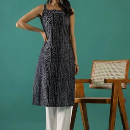 Sangria Bandhani Printed Sleeveless Pure Cotton Straight Kurta & Trousers-15