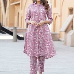 KALINI Women Floral Printed Regular Pure Cotton Kurta with Trouser-14