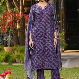 KALINI Women Floral Printed Regular Kurta with Trousers & With Dupatta-15