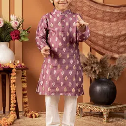 Biglilpeople Boys Floral Printed Regular Chanderi Silk Kurta with Pyjamas-25