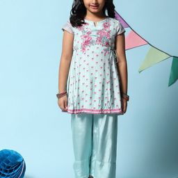 Biba Girls Floral Printed Pleated Kurti with Palazzos-image-35