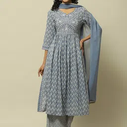 Rangriti Women Ethnic Motifs Printed High Slit Kurta with Palazzos & With Dupatta-24
