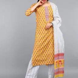 KALINI Ethnic Motifs Printed Regular Straight Kurta With Trousers & Dupatta-15