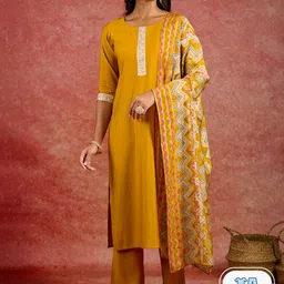 Libas Yoke Design Regular Sequinned Kurta With Trousers & Dupatta-image-13