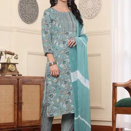 SmartRAHO Women Floral Embroidered Regular Pure Silk Kurta with Pyjamas & With Dupatta-picture-10