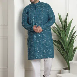 SOJANYA PLUS Plus Size Leheriya Embroidered Sequinned Pure Cotton Kurta & Churidar Pyjama-70
