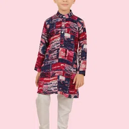 Ethniks Neu-Ron Boys Abstract Printed Band Collar Straight Kurta With Pyjama-14