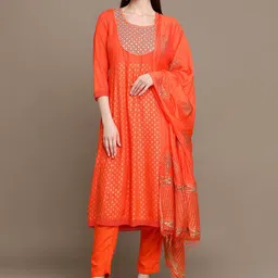 MALHAAR Ethnic Motifs Printed Embroidered Thread Work Kurta With Trousers & Dupatta-20
