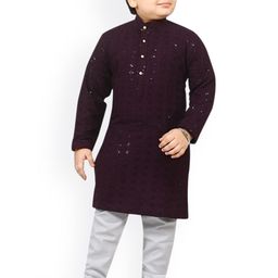BAESD Boys Floral Embroidered Regular Sequinned Kurta With Churidar-15