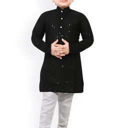 BAESD Boys Floral Embroidered Regular Sequinned Kurta With Pyjamas-14
