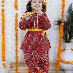 BownBee Boys Floral Printed Mandarin Collar Pure Cotton Kanhaiya Set-image-71