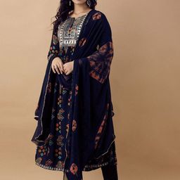 Anushansa Ethnic Motifs Printed Sequinned Anarkali Kurta With Trousers And Dupatta-picture-30